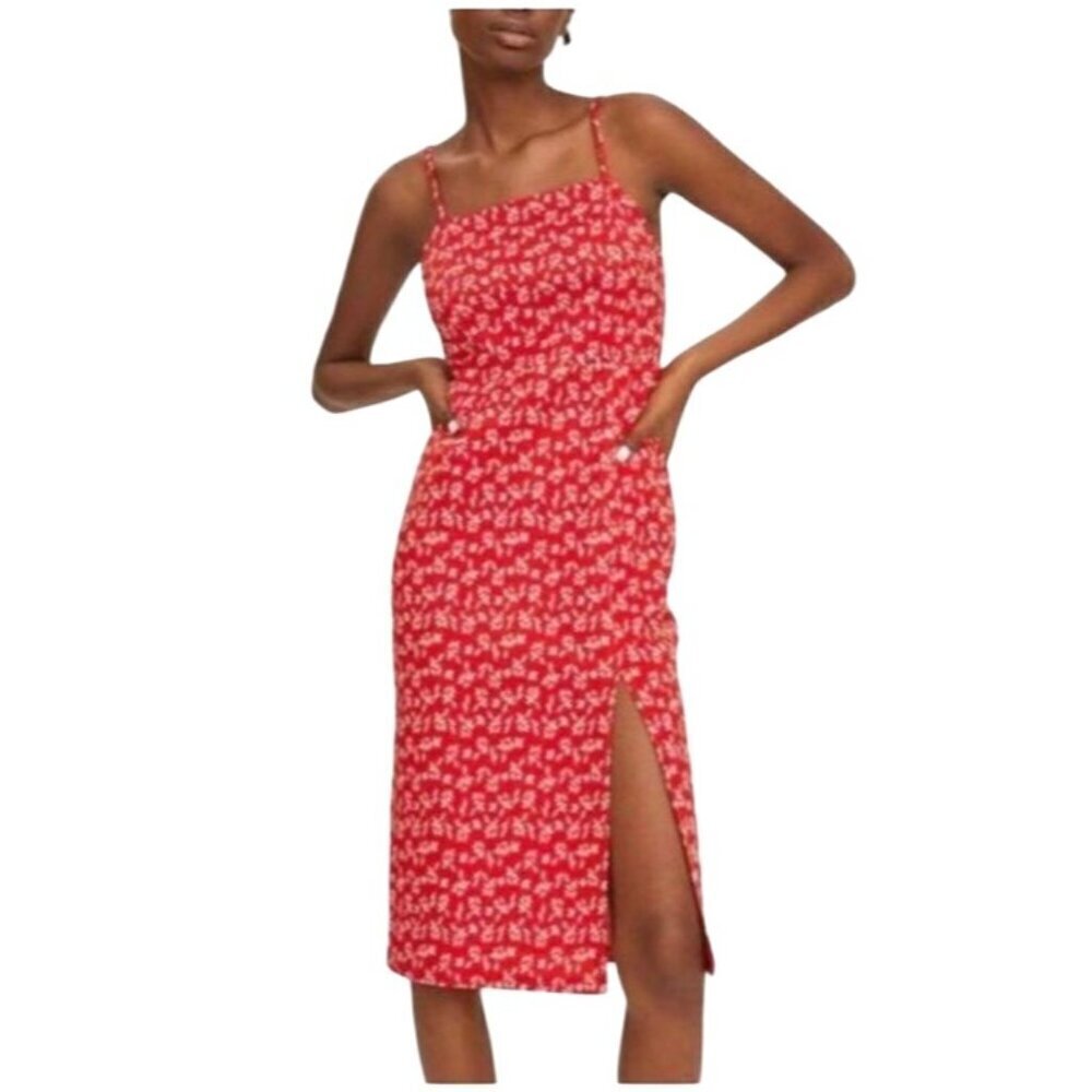 Zara Y2K Slip Dress M Ditsy Floral Festival Boho Western‎ Square Neckline Cherry
